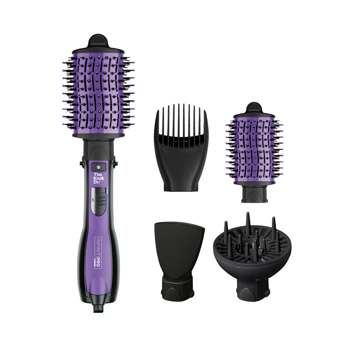 Cepillo de Aire Ovalado Todo en Uno InfinitiPro by Conair con Tecnología The Knot Dr Morado y Negro