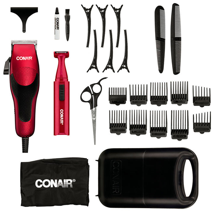 Juego De Peluquería 27 Piezas Y Recortadora Roja