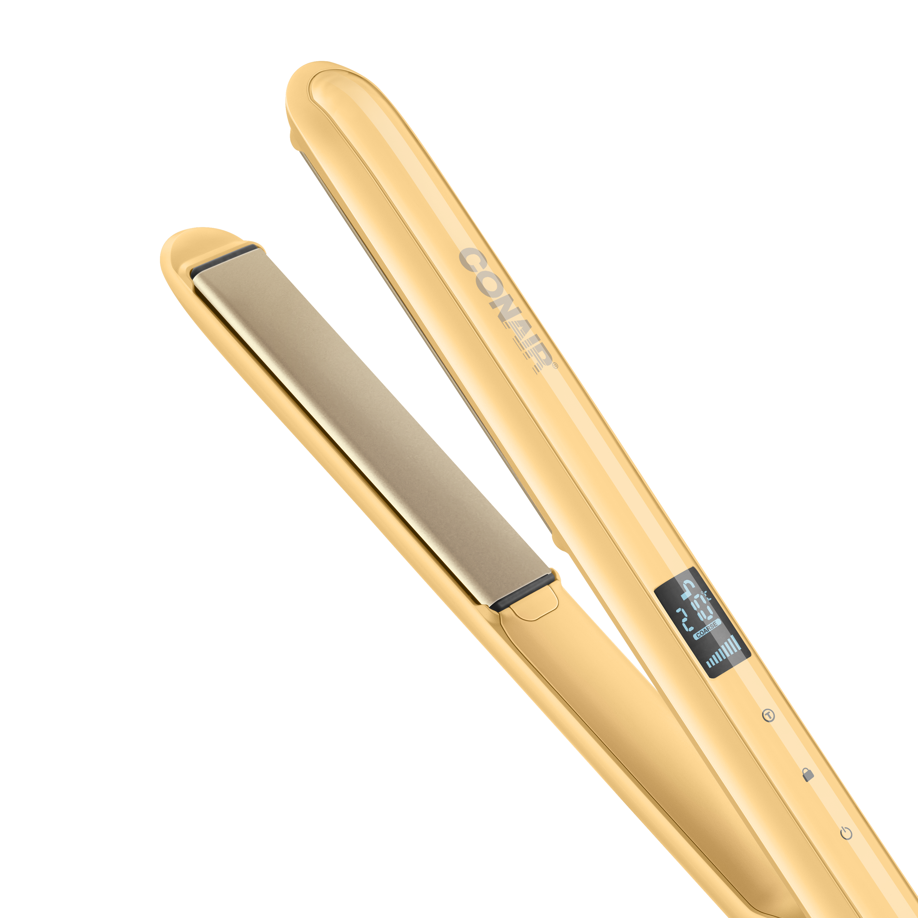 Alaciadora Conair Doble Cerámica, Karité y Argán  Amarilla