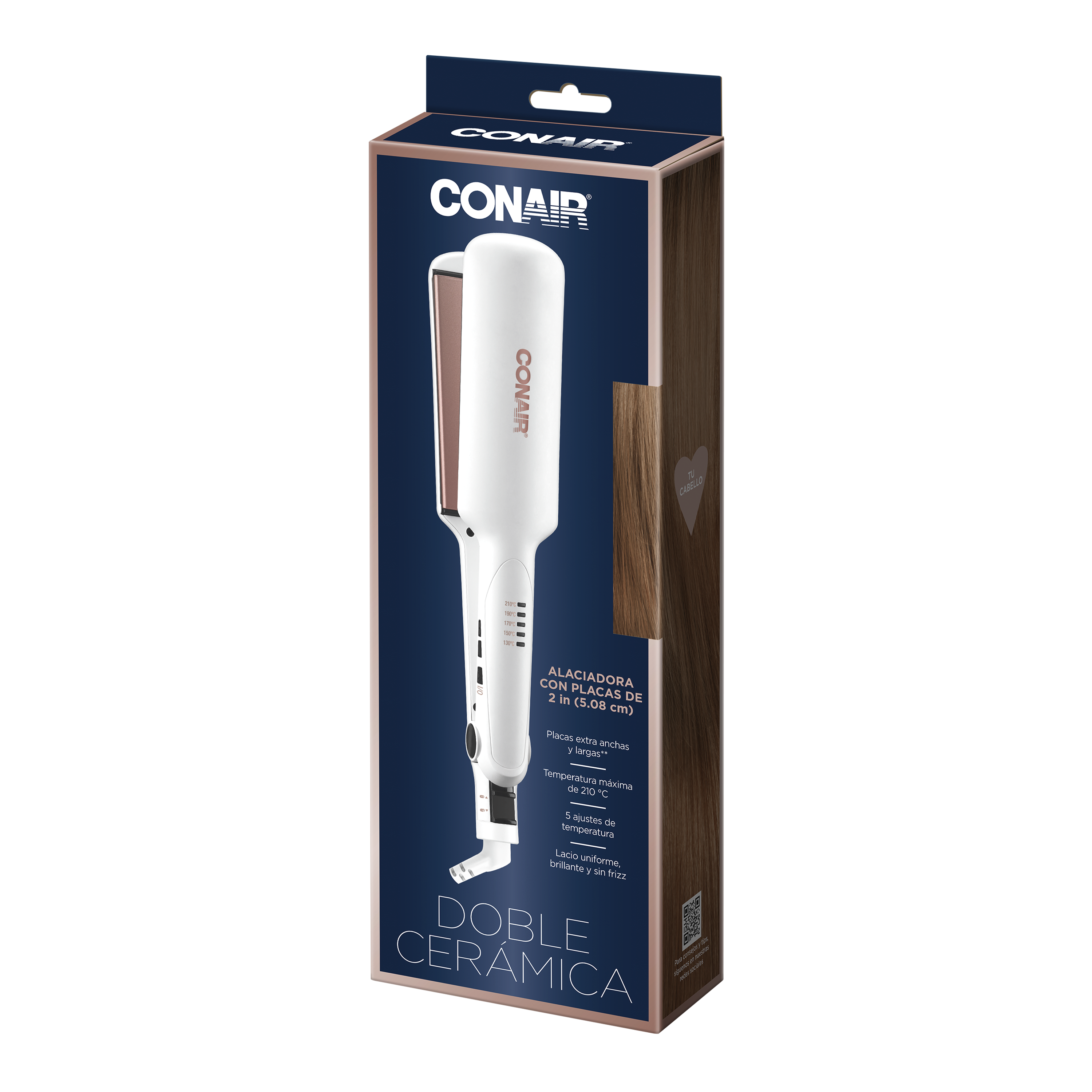 Alaciadora 2" Blanca Con Placas Rose Gold Doble/Cerámica Doble Cerámica Conair