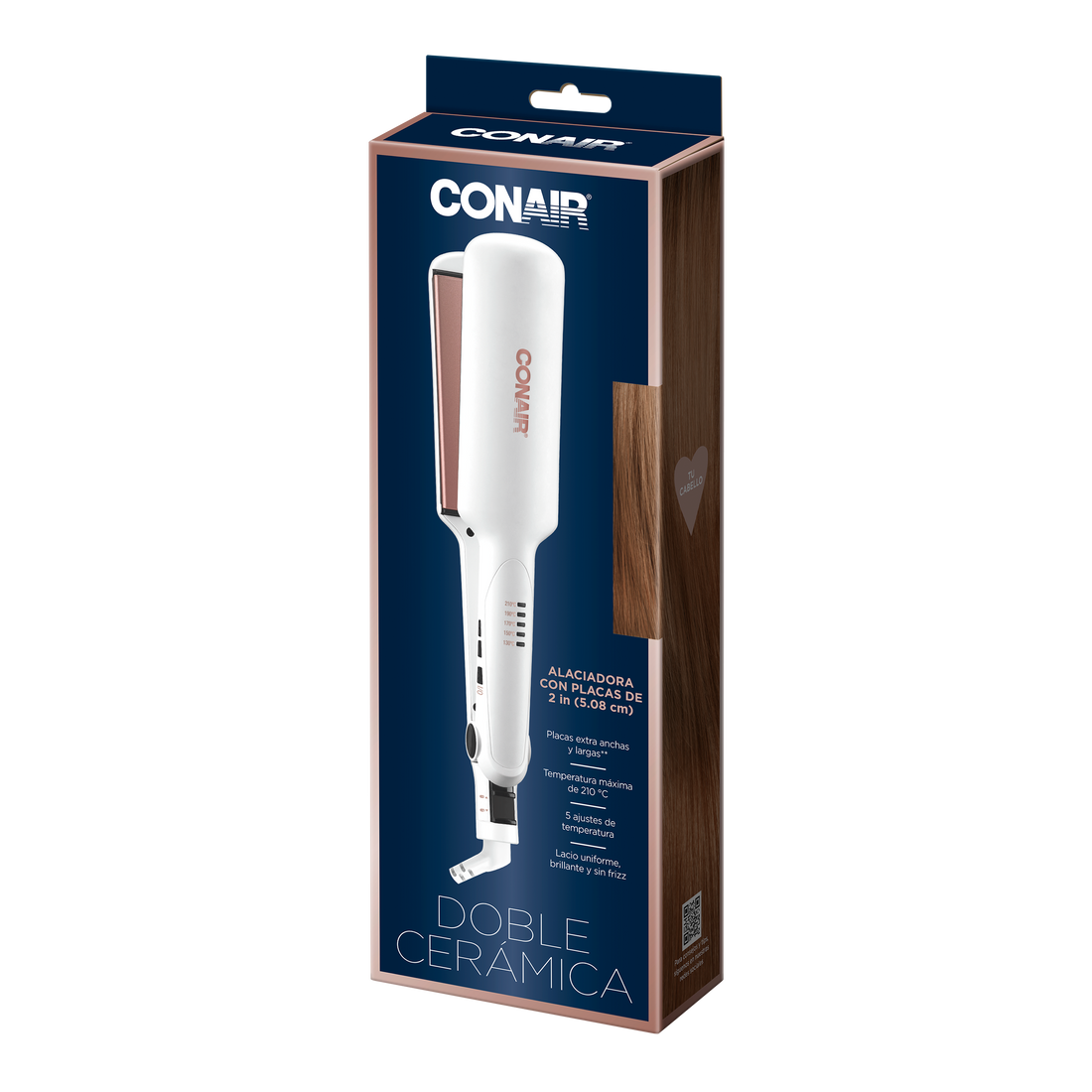 Alaciadora 2" Blanca Con Placas Rose Gold Doble/Cerámica Doble Cerámica Conair