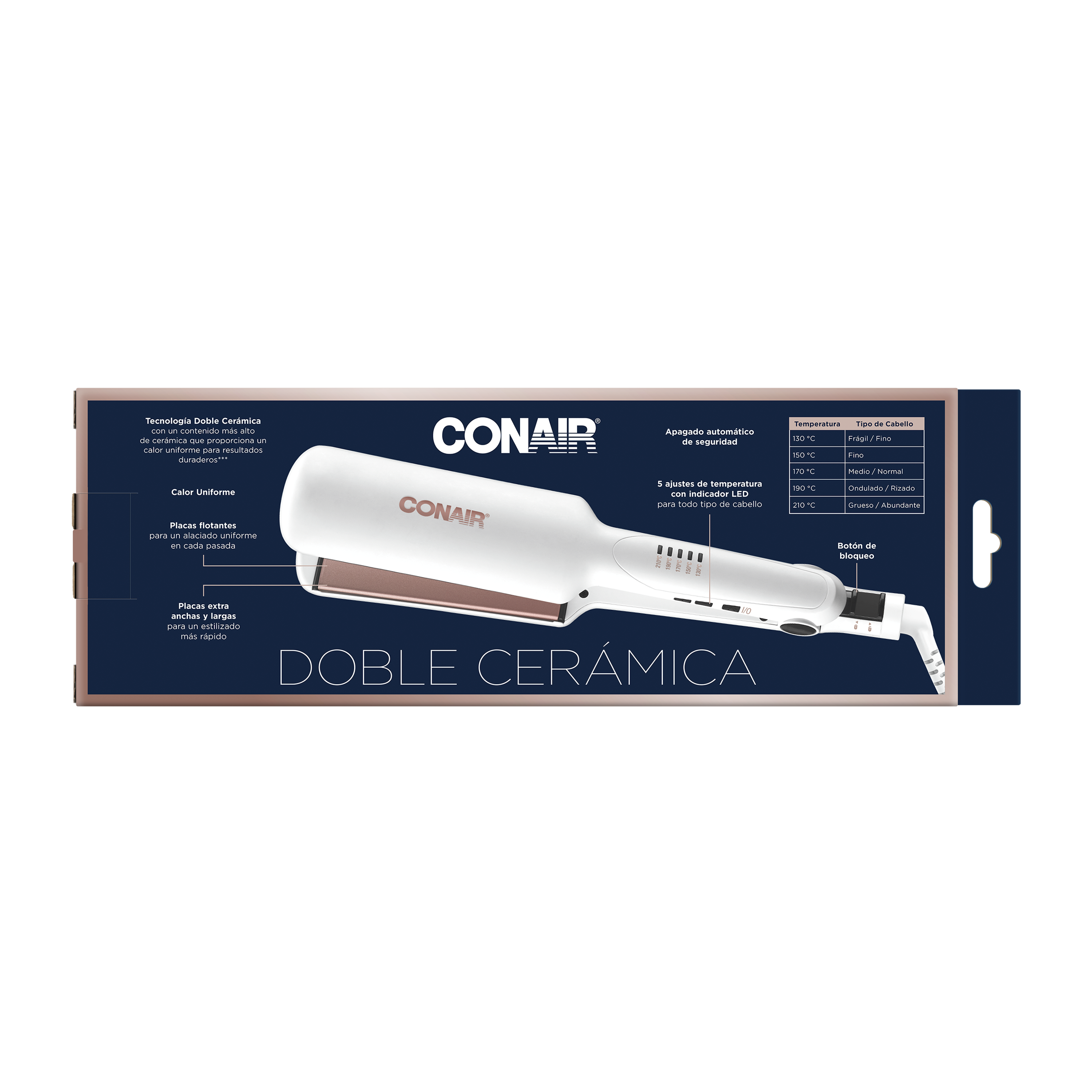Alaciadora 2" Blanca Con Placas Rose Gold Doble/Cerámica Doble Cerámica Conair