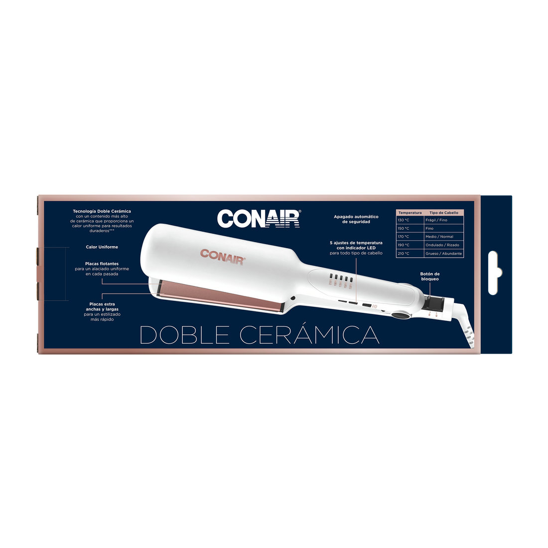 Alaciadora 2" Blanca Con Placas Rose Gold Doble/Cerámica Doble Cerámica Conair