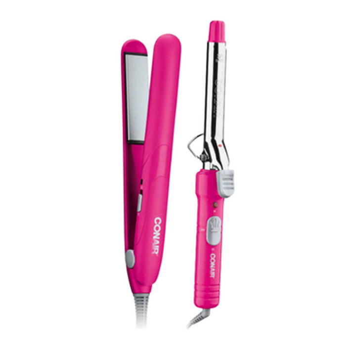 Combo Alaciadora y Tenaza Conair Rosa