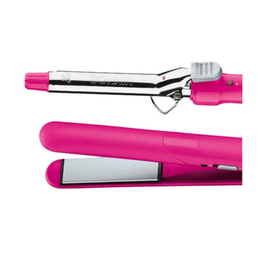 Combo Alaciadora y Tenaza Conair Rosa