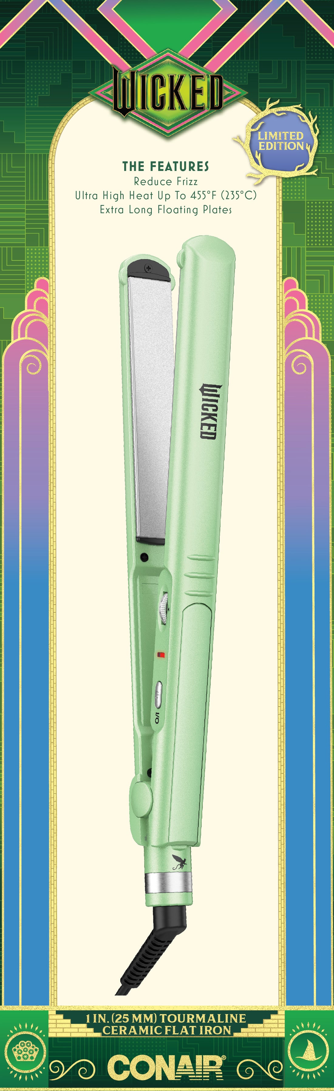 Alaciadora Wicked by Conair Cerámica Turmalina Elphaba 1" – Edición Wicked