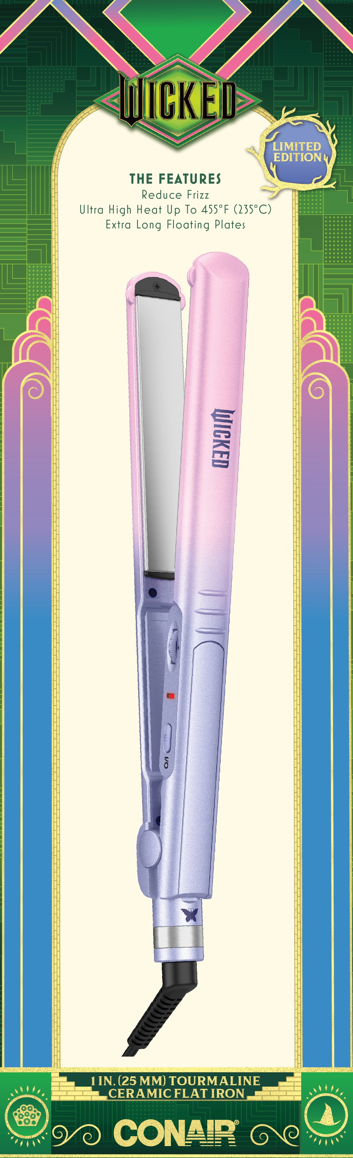 Alaciadora Wicked by Conair Cerámica Turmalina Glinda 1" – Edición Wicked