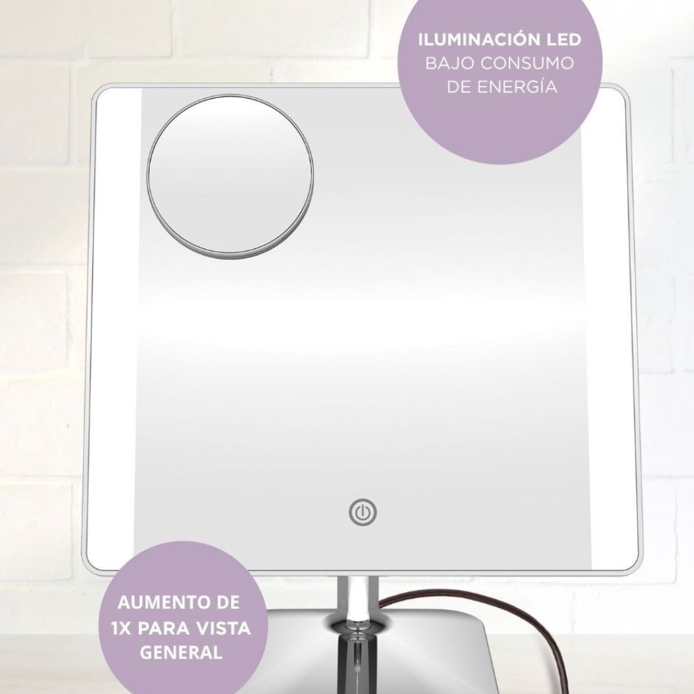 Conair Espejo de Halo Cuadrado 1x-10x con Luz LED para Maquillaje y Contenido
