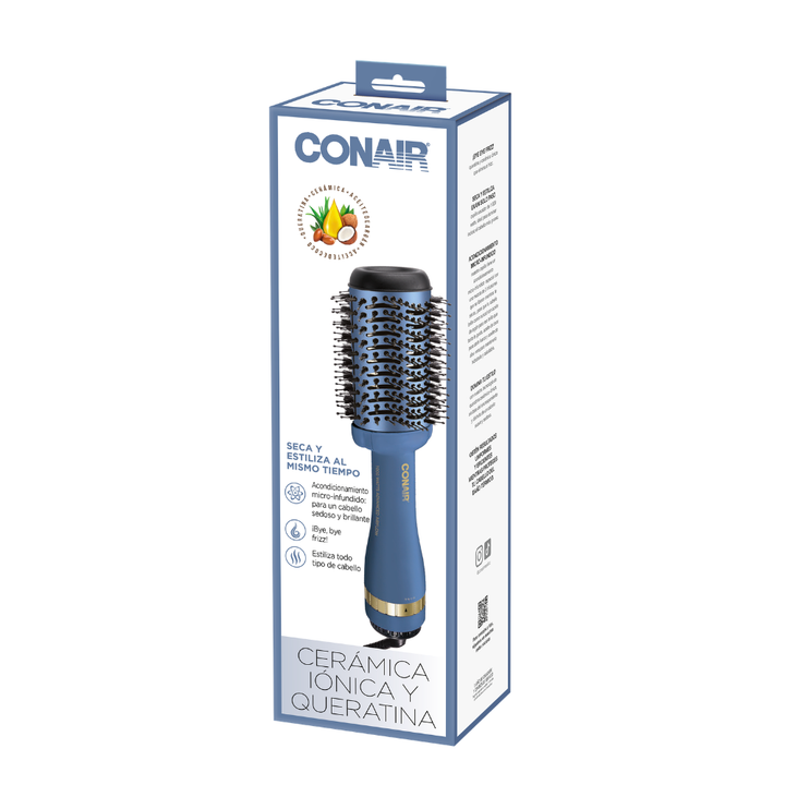 Conair Cepillo de Aire Cerámica Iónica, Queratina y Micro-Infusión de Aceites Naturales - Color Azul