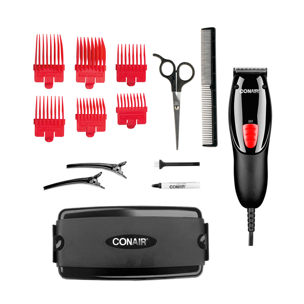 Conair Man Juego de Peluquería 15 Piezas Recortadora Profesional - Color Negro y Rojo