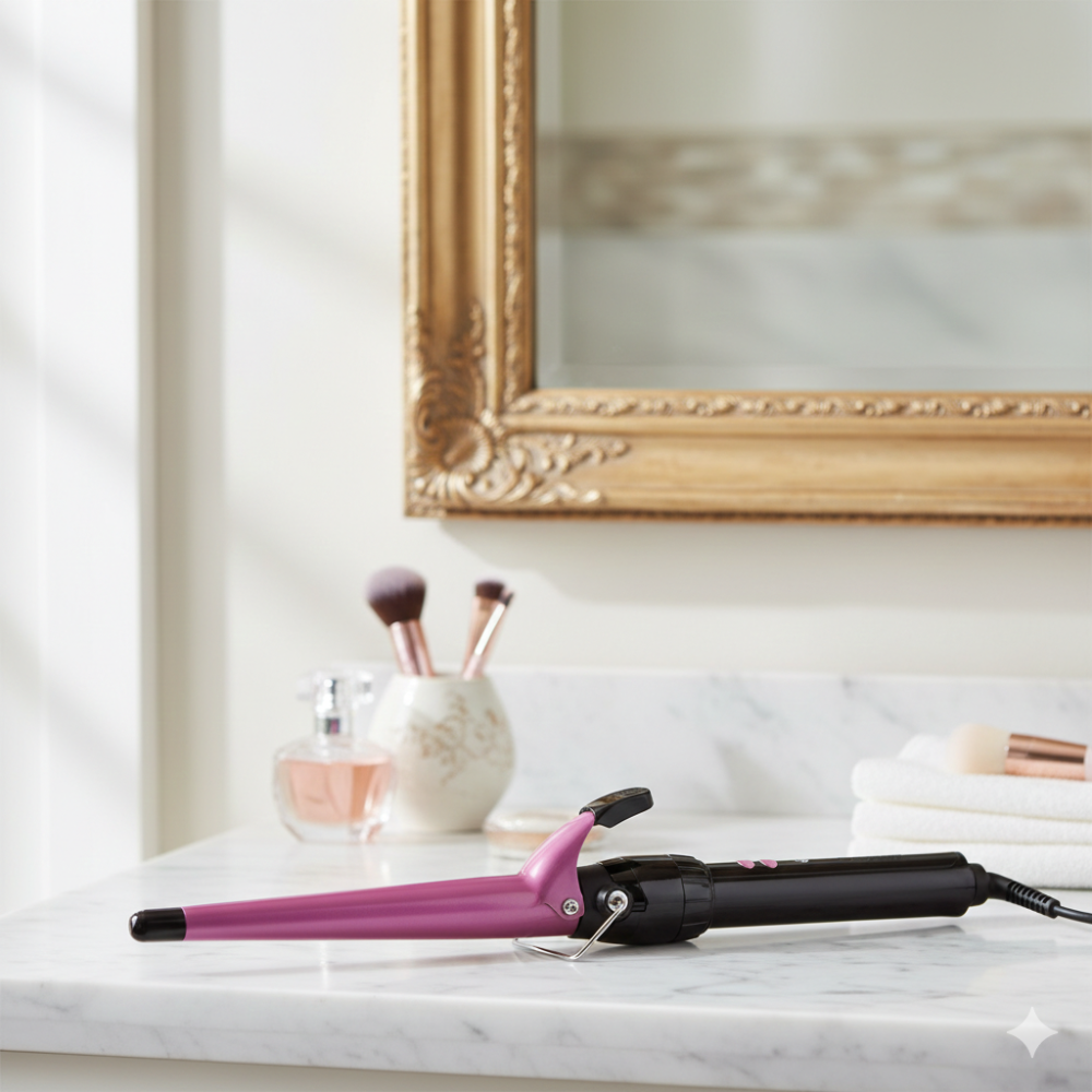 Conair Ferro Rizador Doble Cerámica Cónico 1/2"–1" Color Rosa con Negro