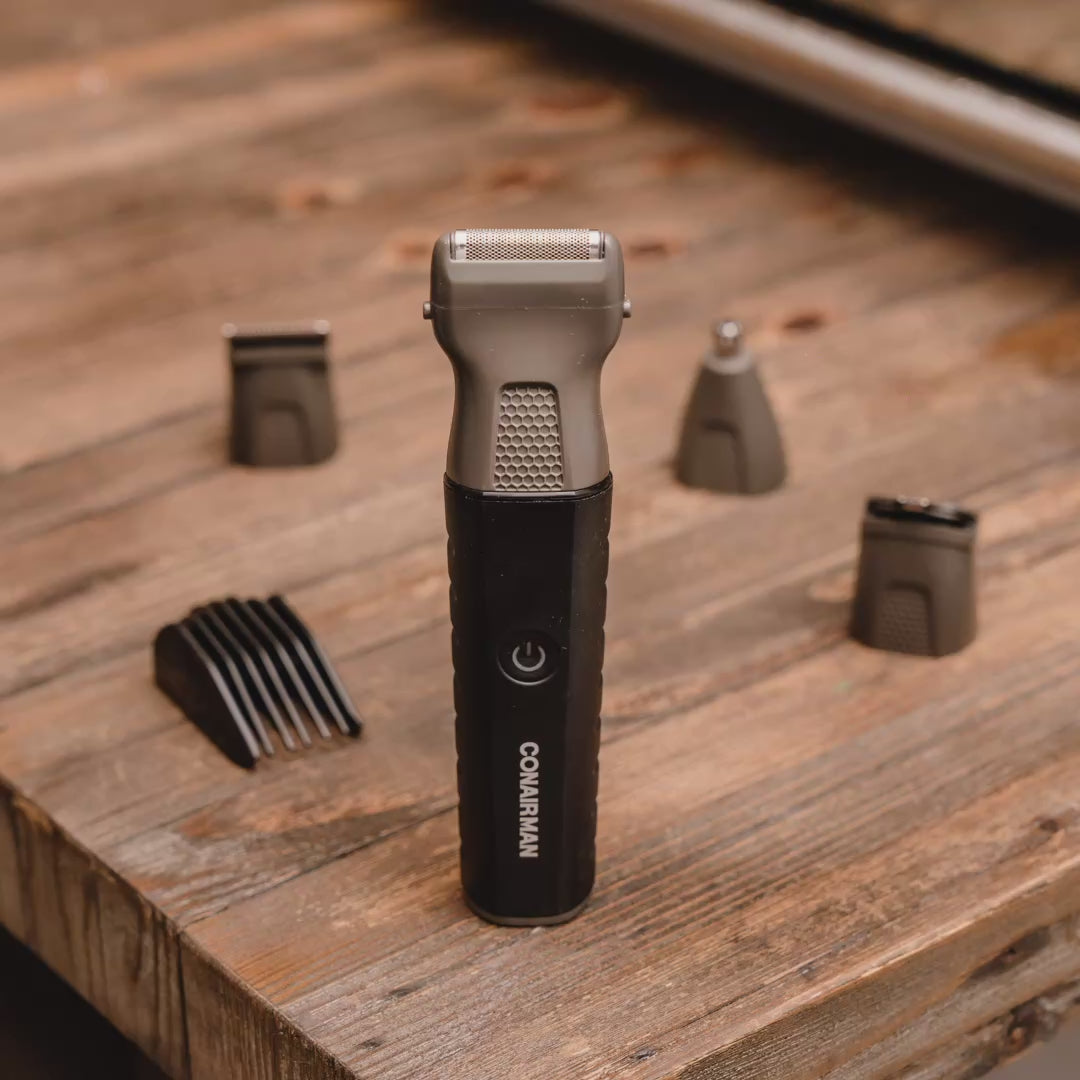 Conair Man Recortadora de Cabeza Magnética Todo en Uno para Cabello y Barba - Color Negro con Gris