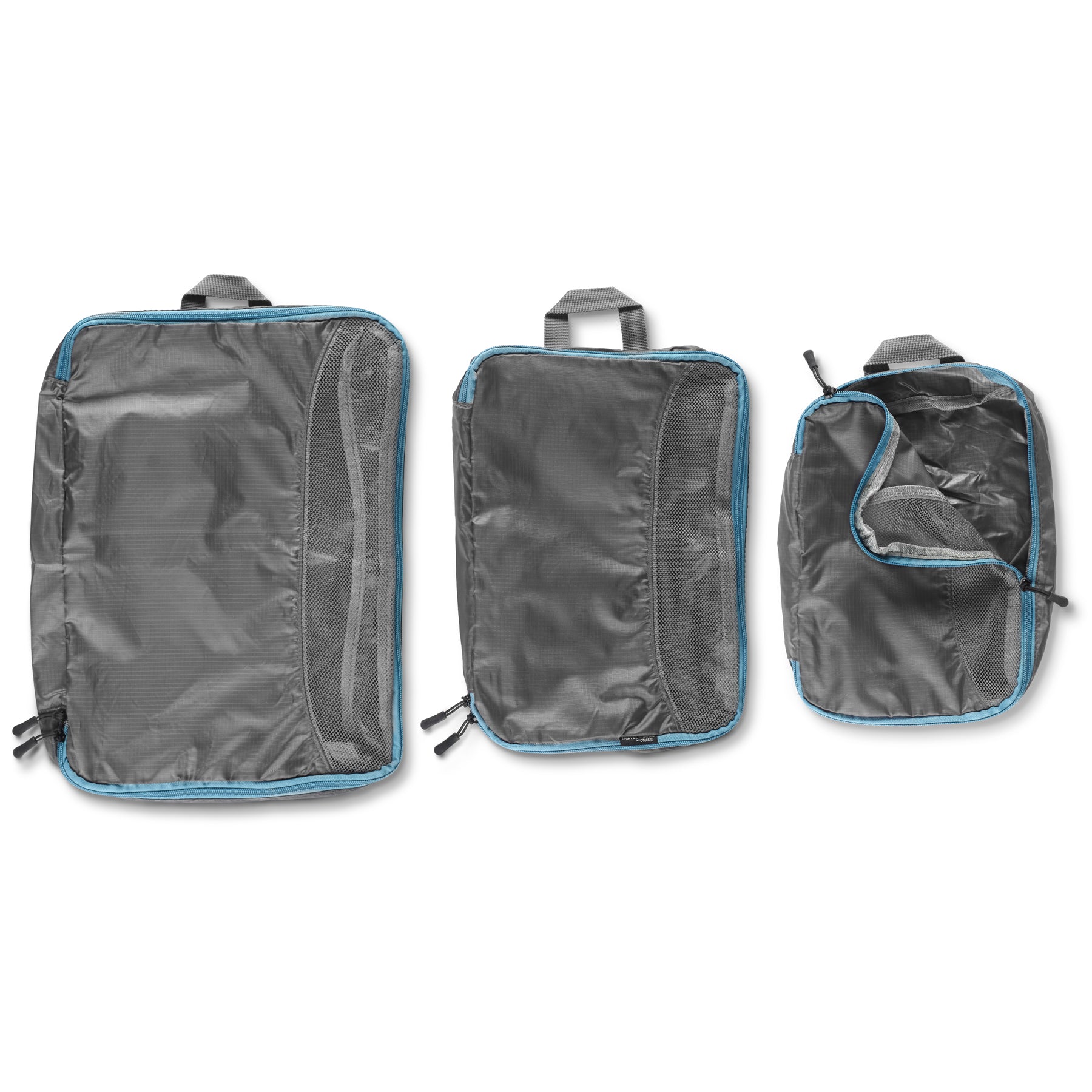 3 BOLSAS DE VIAJE IMPERMEABLES GRIS CON AZUL