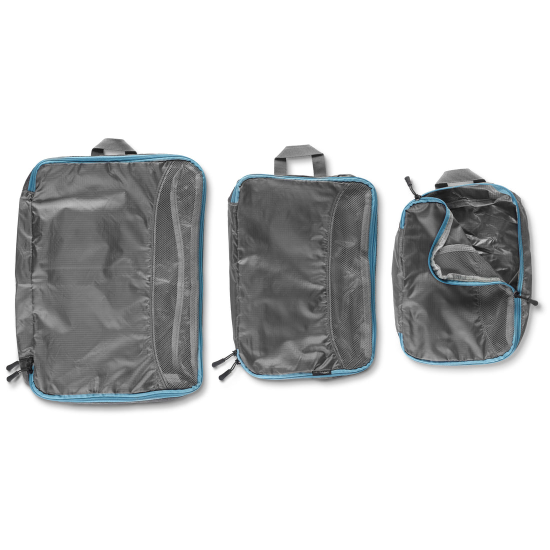 3 BOLSAS DE VIAJE IMPERMEABLES GRIS CON AZUL