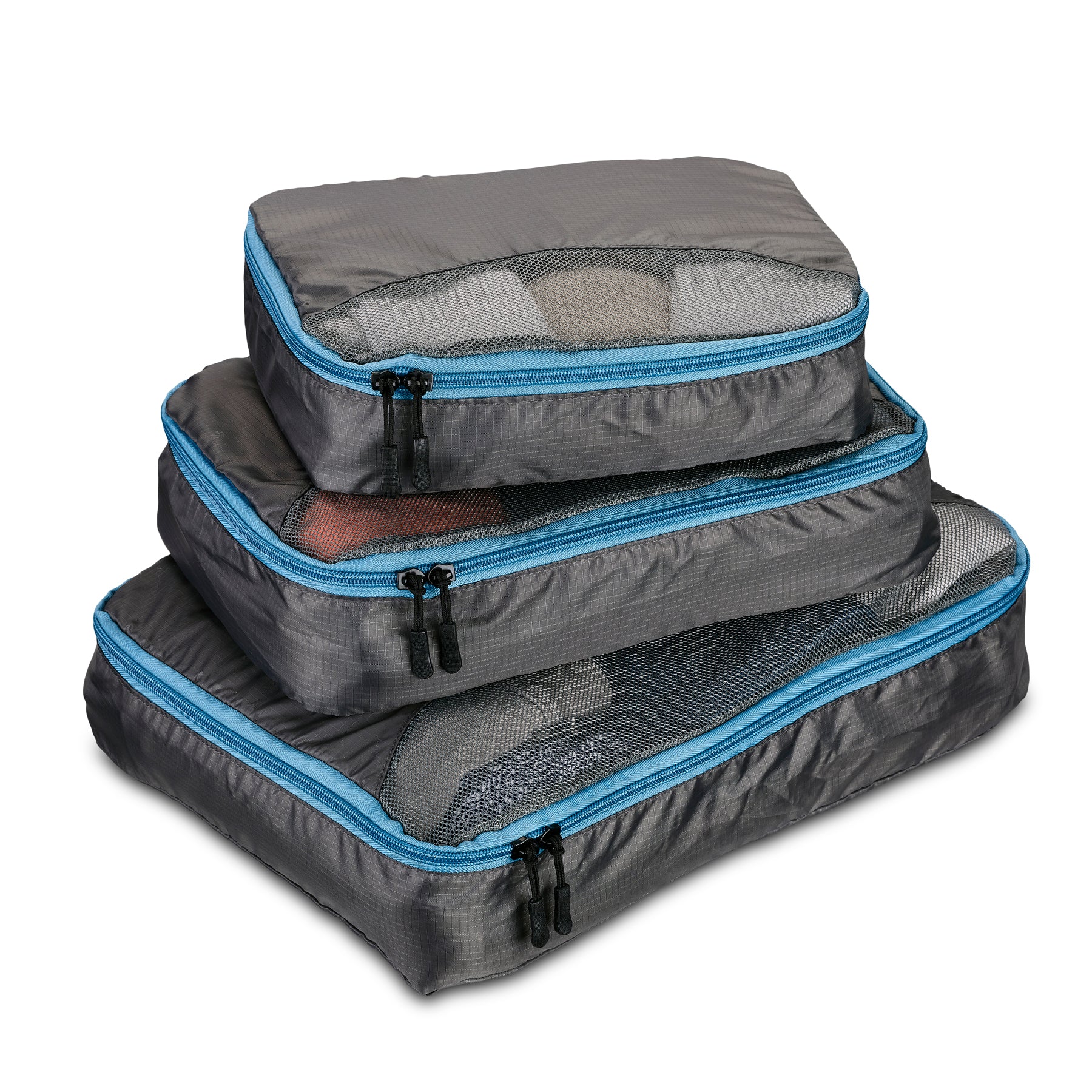 3 BOLSAS DE VIAJE IMPERMEABLES GRIS CON AZUL